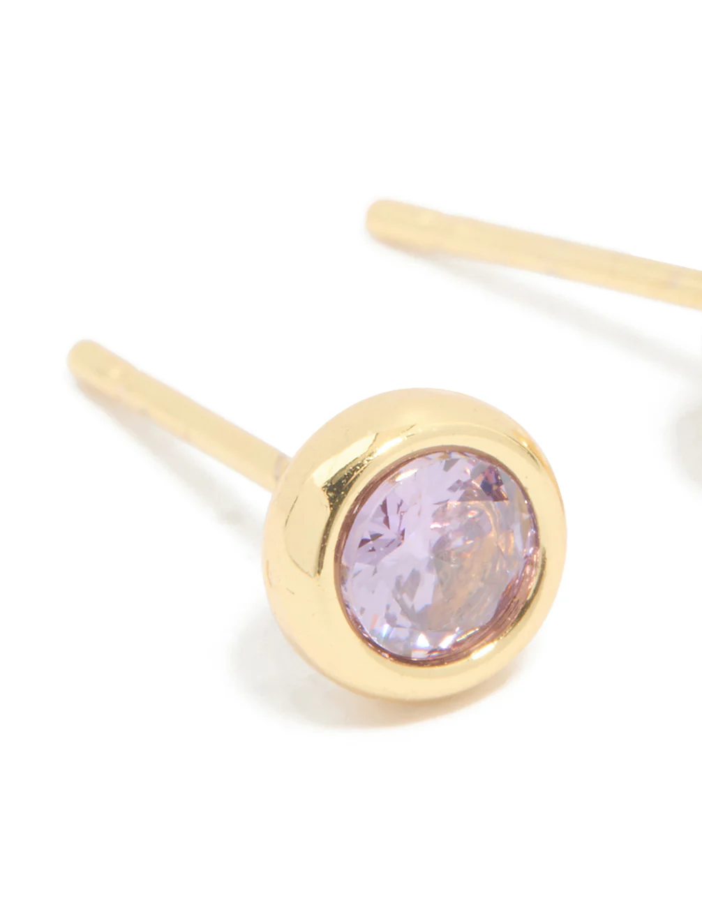 Waterproof Gold Plated Stainless Steel Cubic Zirconia February Birthstone Bezel Set Stud Earrings