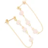 Gold Plated Sterling Silver Pink Rose Quartz Semi Precious Stone Long Drop Earrings