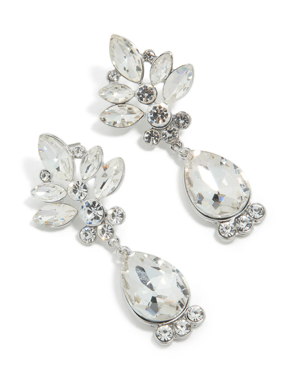 1224-silver-diamante-floral-single-drop-earrings-2.webp Silver Diamante Floral & Single Drop Earrings