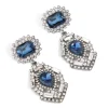 Silver Gunmetal Blue Diamante Pear Drop Earrings