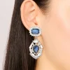 Silver Gunmetal Blue Diamante Pear Drop Earrings