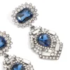 Silver Gunmetal Blue Diamante Pear Drop Earrings