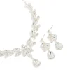 Silver Diamante Shiny Floral Necklace & Drop Earrings Set