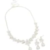 Silver Diamante Shiny Floral Necklace & Drop Earrings Set