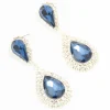 Silver Blue Diamante Double Pear Drop Earrings