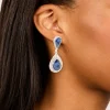Silver Blue Diamante Double Pear Drop Earrings