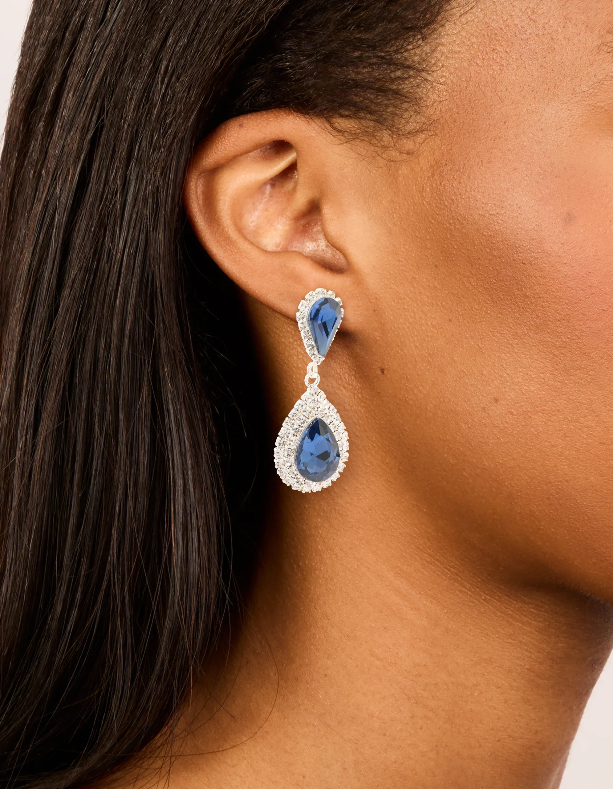 1234-silver-blue-diamante-double-pear-drop-earrings-2.webp Silver Blue Diamante Double Pear Drop Earrings