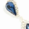 Silver Blue Diamante Double Pear Drop Earrings