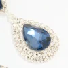 Silver Blue Diamante Double Pear Drop Earrings