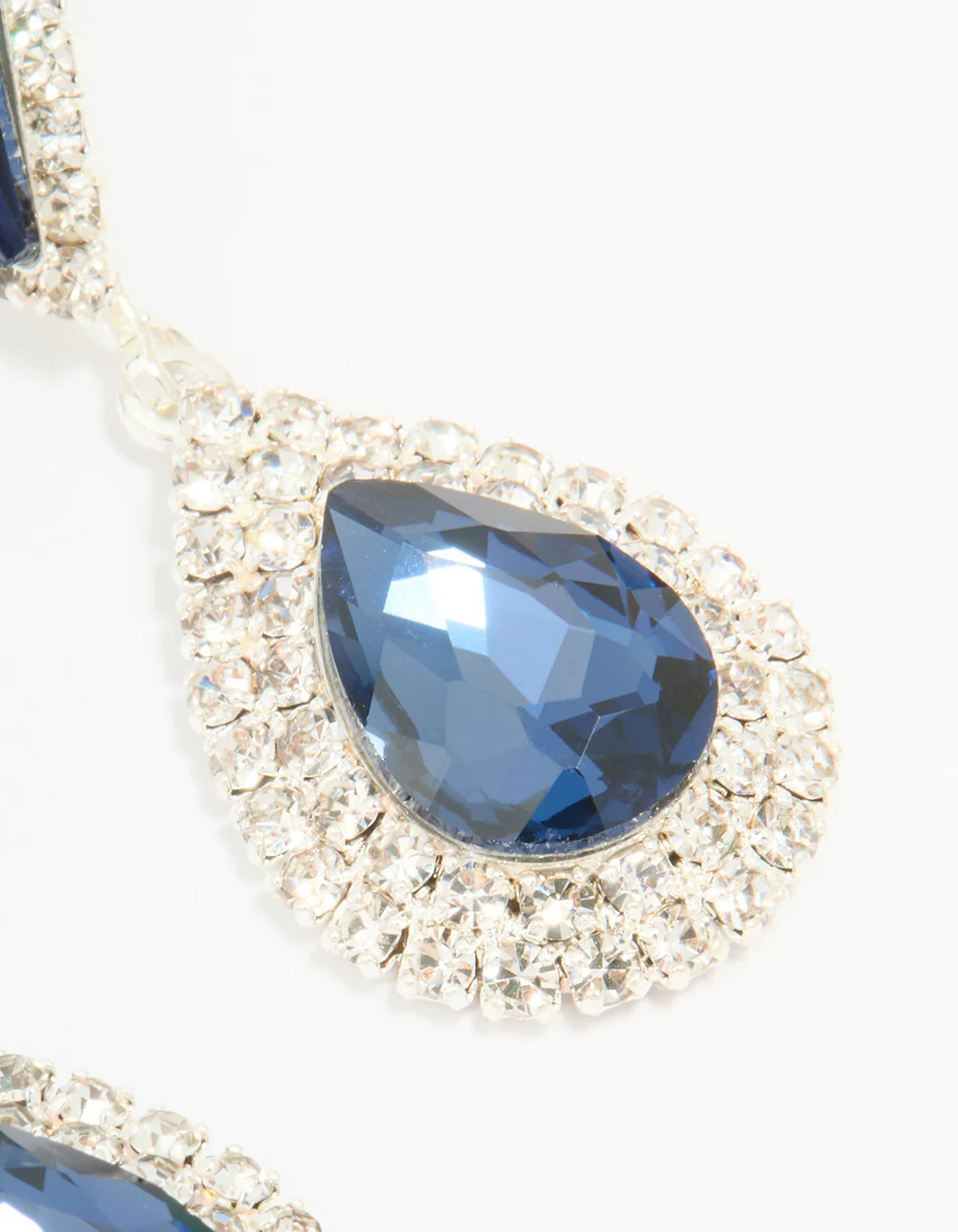 Silver Blue Diamante Double Pear Drop Earrings