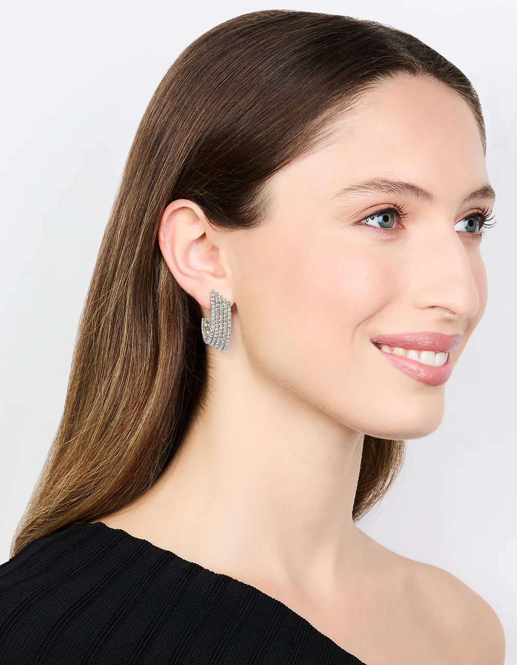 Silver Diamante Cascading Cupchain Hoop Earrings