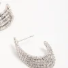Silver Diamante Cascading Cupchain Hoop Earrings