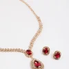 Gold Teardrop Surrounded Earrings & Necklace Set