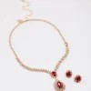 Gold Teardrop Surrounded Earrings & Necklace Set