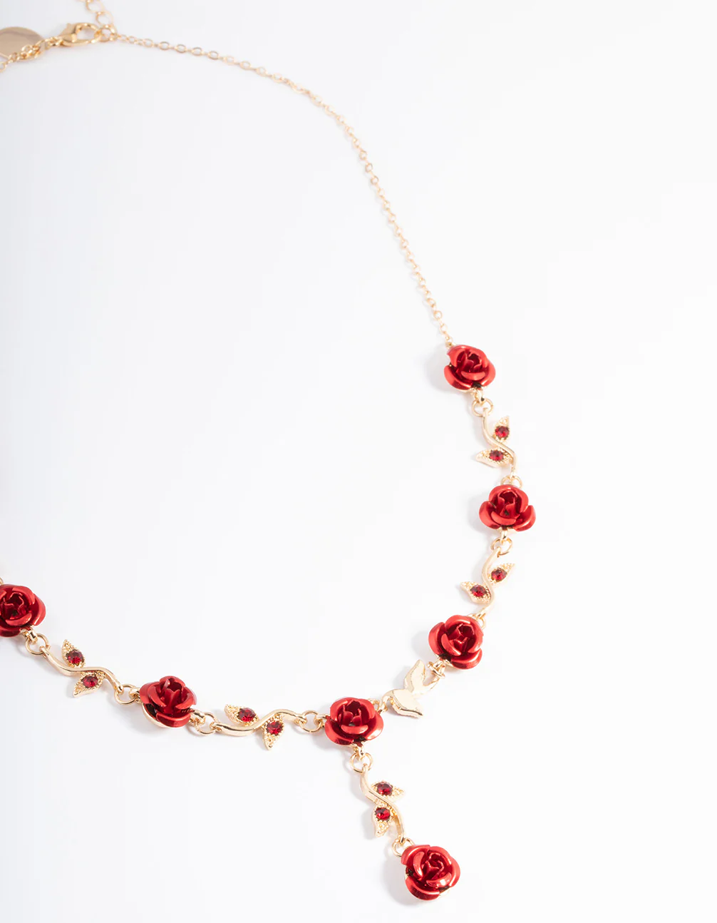 1241-gold-red-diamante-rose-y-necklace-1.webp Gold Red Diamante Rose Y-Necklace