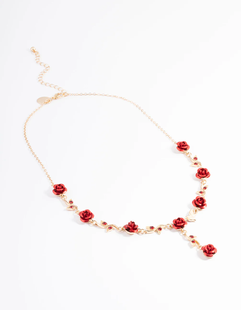 1241-gold-red-diamante-rose-y-necklace-2.webp Gold Red Diamante Rose Y-Necklace