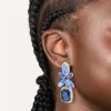 Silver Blue Diamante Square Flower Drop Earrings