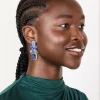 Silver Blue Diamante Square Flower Drop Earrings