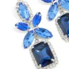 Silver Blue Diamante Square Flower Drop Earrings