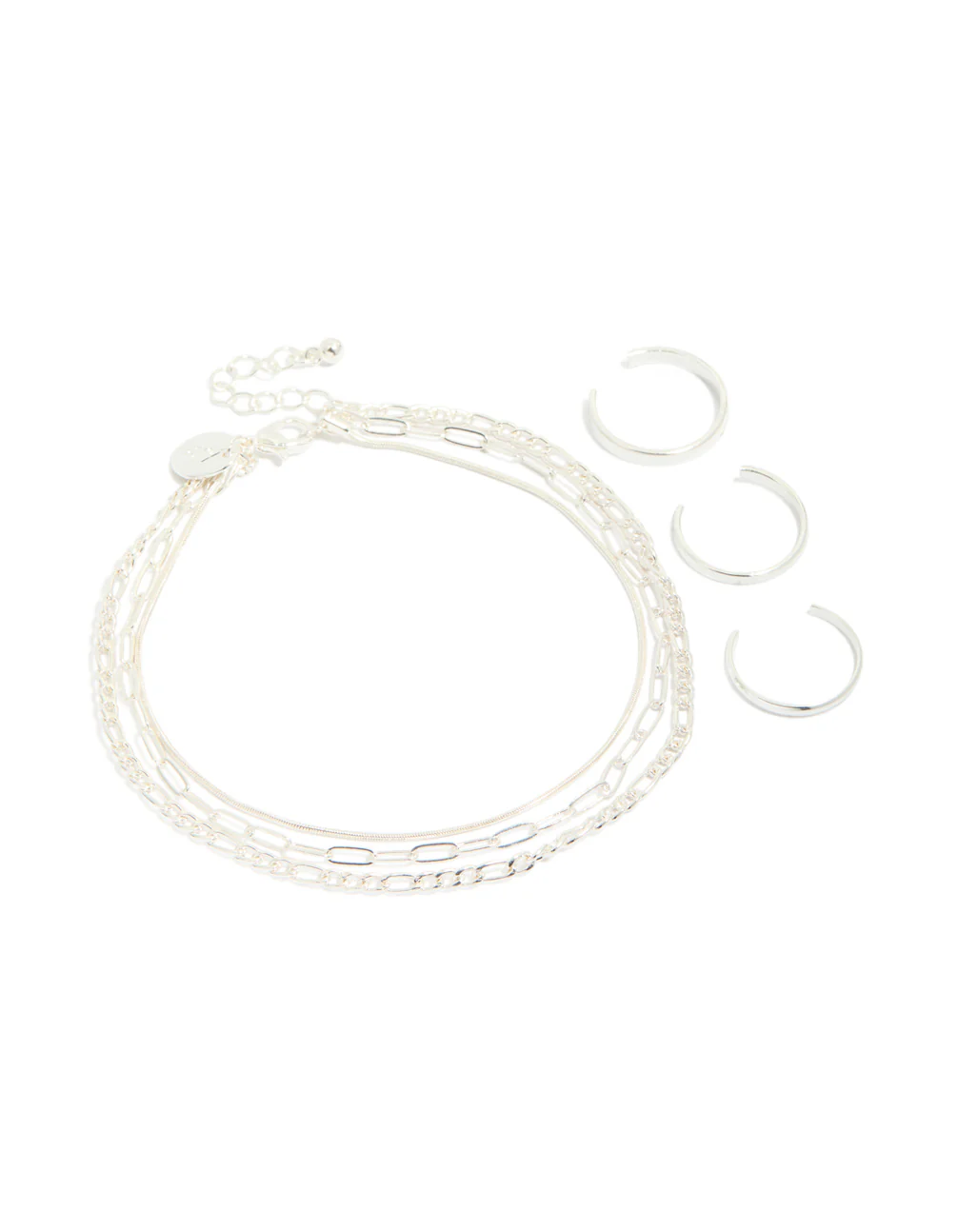 Silver Smooth Chain Anklet & Toe Rings Pack