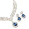 Silver Blue Diamante V-Shaped Pendant Necklace & Earrings Set