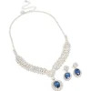 Silver Blue Diamante V-Shaped Pendant Necklace & Earrings Set