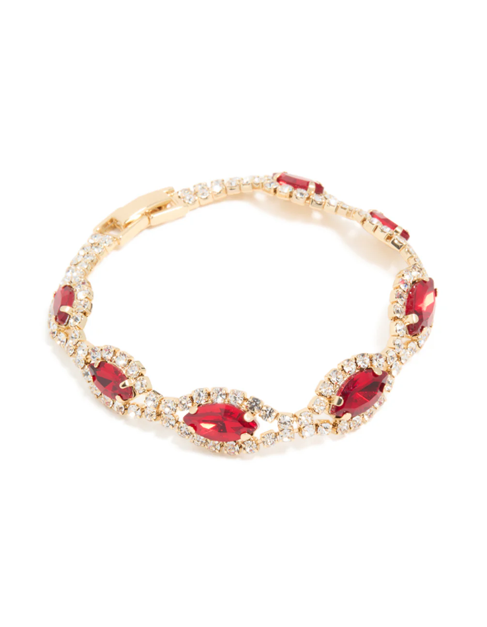 Gold Red Diamante Shiny Pears Bracelet