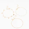 Gold Pearl Disc & Twisted Anklets 3-Pack