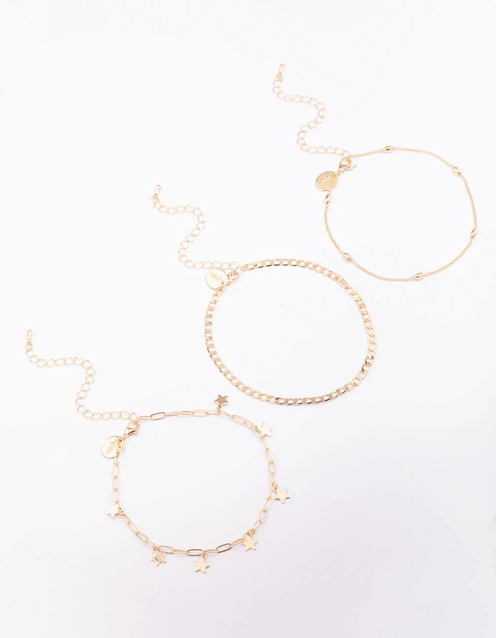 Gold Mixed Star Chain Anklet 3-Pack