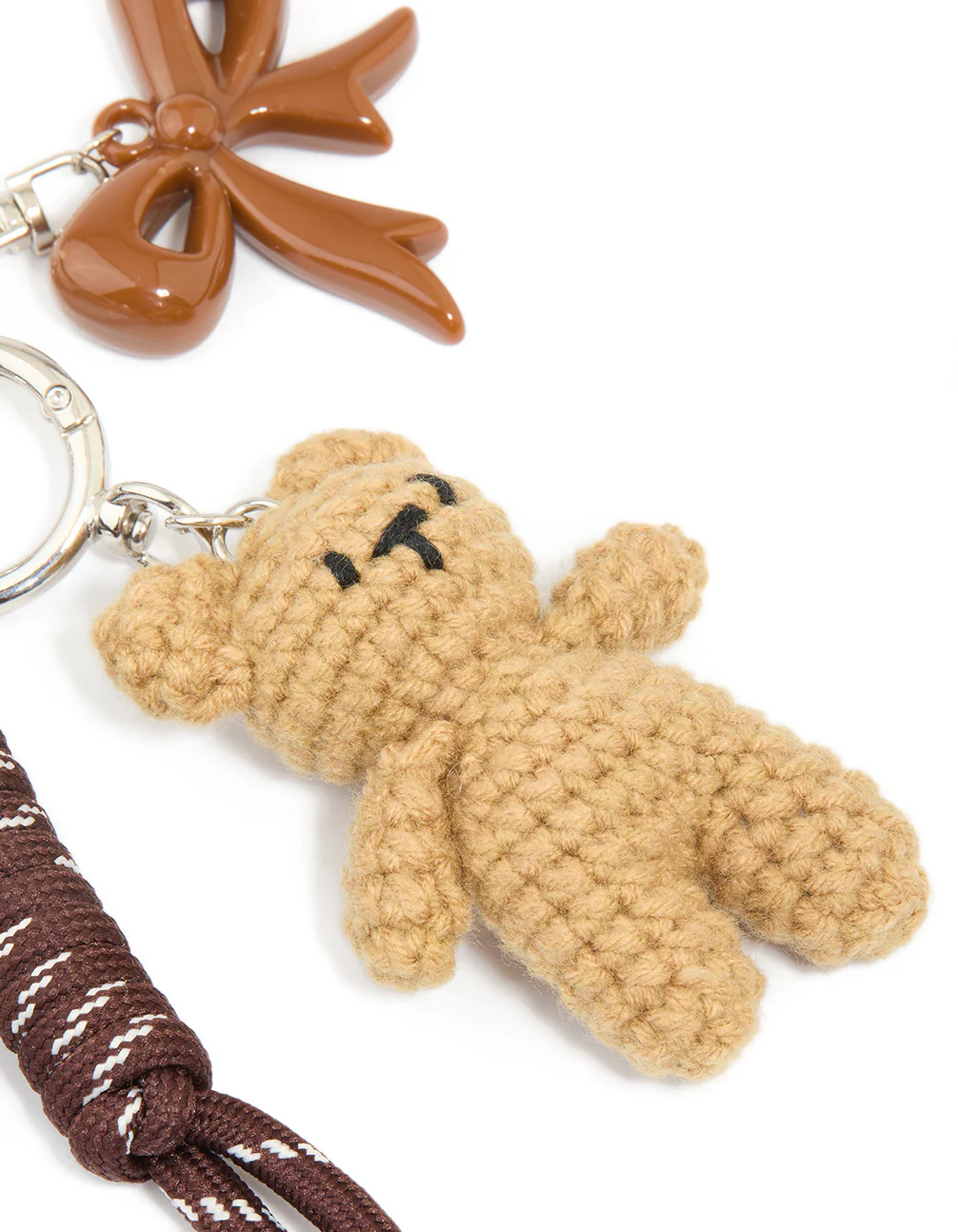 1359-silver-crochet-bear-brown-bows-key-chain-2.webp Silver Crochet Bear & Brown Bows Key Chain