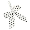 White & Black Polka Dot Fabric Bow Key Chain
