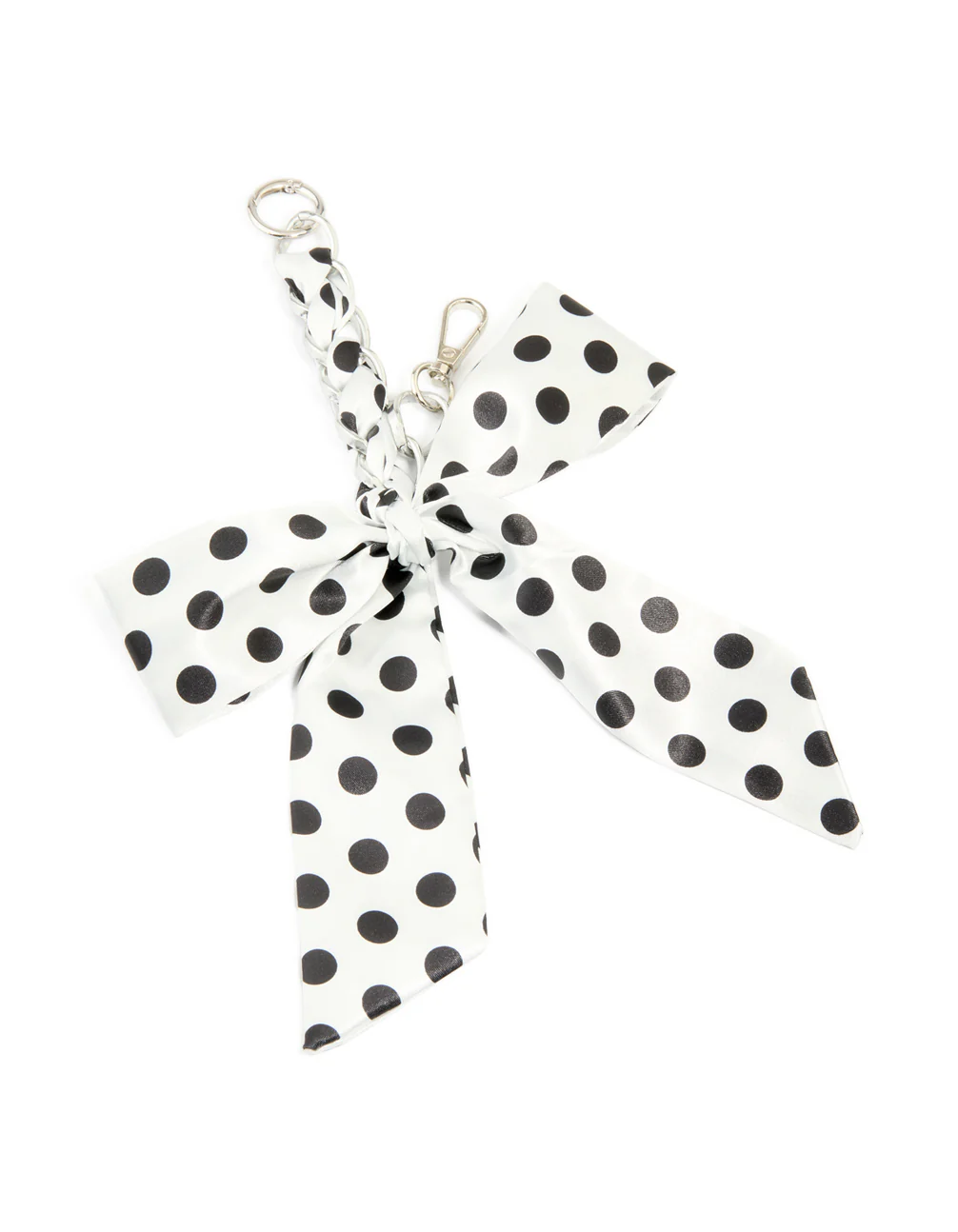 1360-white-black-polka-dot-fabric-bow-key-chain-1.webp White & Black Polka Dot Fabric Bow Key Chain