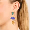 Worn Gold Blue & Green Acrylic Triple Layered Drop Earrings
