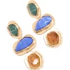 Worn Gold Blue & Green Acrylic Triple Layered Drop Earrings