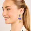 Worn Gold Blue & Green Acrylic Triple Layered Drop Earrings