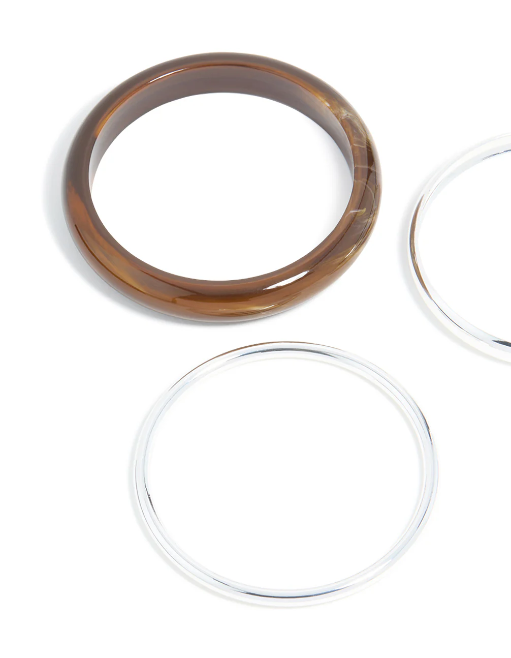 1407-brown-acrylic-silver-bangles-3-pack-2.webp Brown Acrylic & Silver Bangles 3-Pack