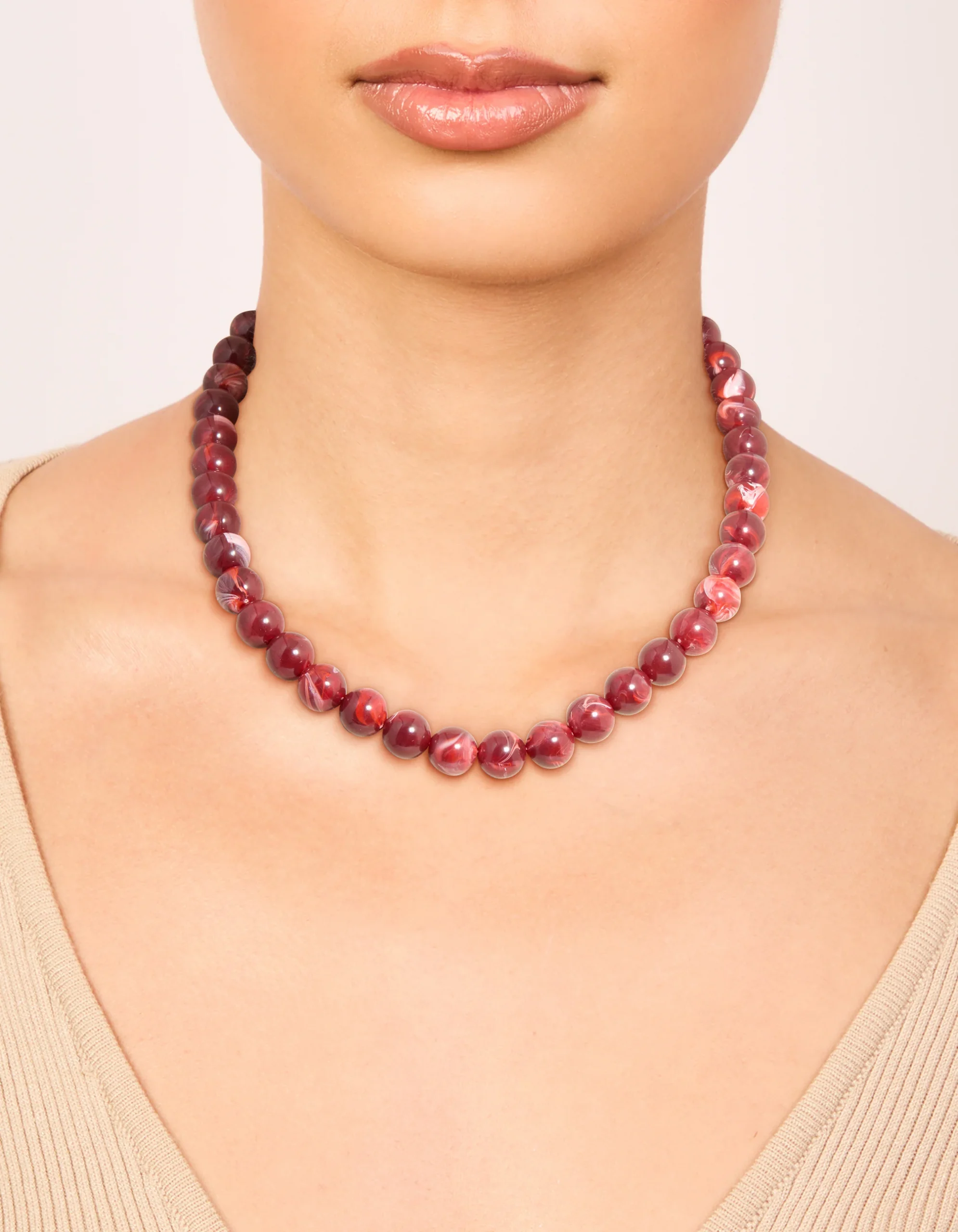 Red Marbled Acrylic Beaded Necklace