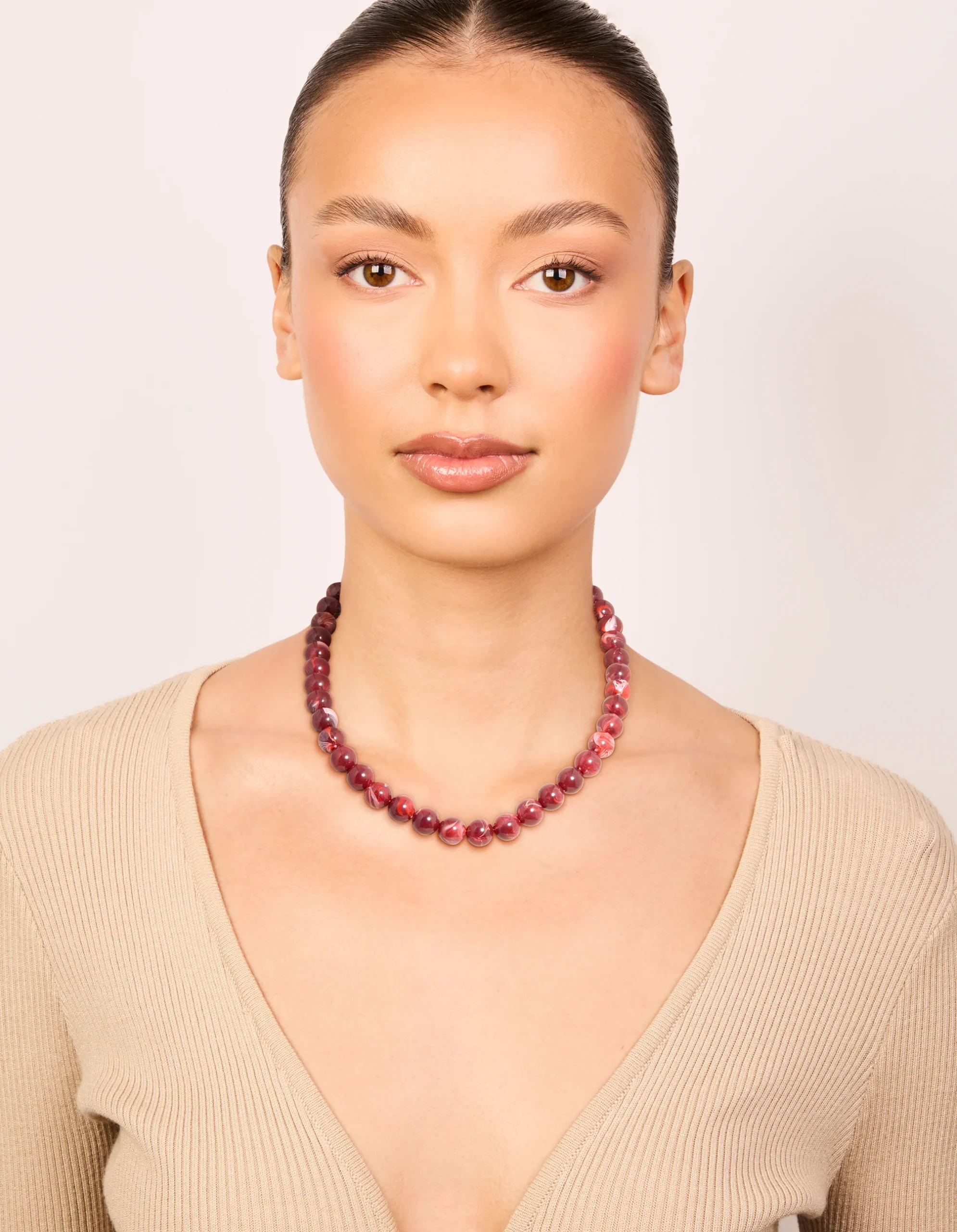 Red Marbled Acrylic Beaded Necklace