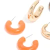 Gold Orange Acrylic & Wood Hoop Earrings 3-Pack