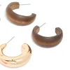 Gold Orange Acrylic & Wood Hoop Earrings 3-Pack