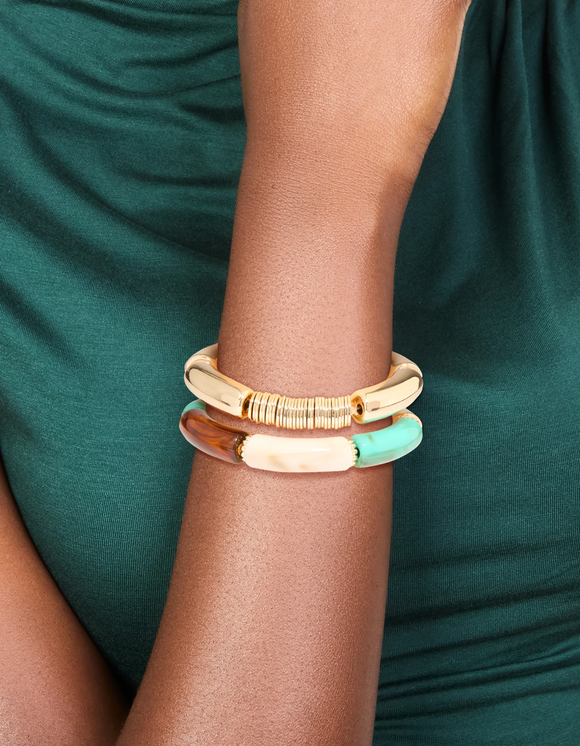 1428-gold-with-rings-acrylic-stretch-bracelets-2-pack-1.webp Gold With Rings & Acrylic Stretch Bracelets 2-Pack