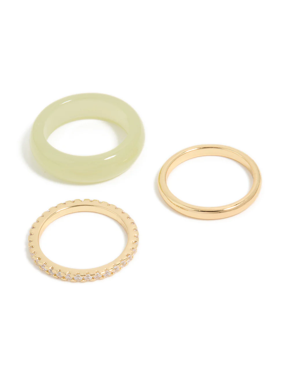 1442-gold-plated-acrylic-cubic-zirconia-rings-3-pack-2.webp Gold Plated Acrylic & Cubic Zirconia Rings 3-Pack