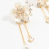 Gold Plated Acrylic Flower Pearl Drop Earrings