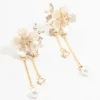 Gold Plated Acrylic Flower Pearl Drop Earrings
