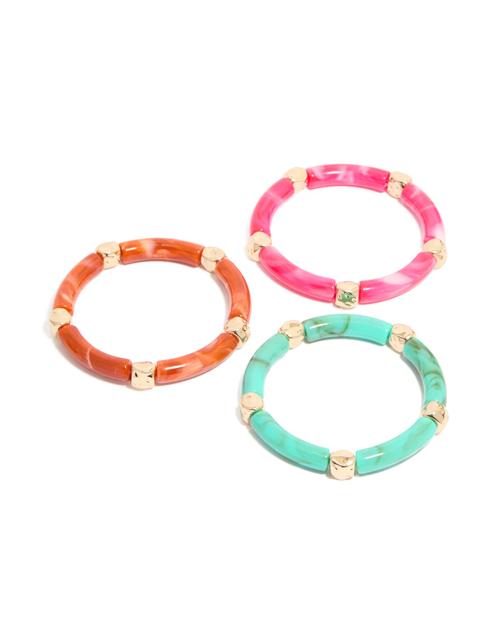 1447-worn-gold-pink-turquoise-acrylic-stretch-link-bracelets-3-pack-2.webp Worn Gold Pink & Turquoise Acrylic Stretch Link Bracelets 3-Pack