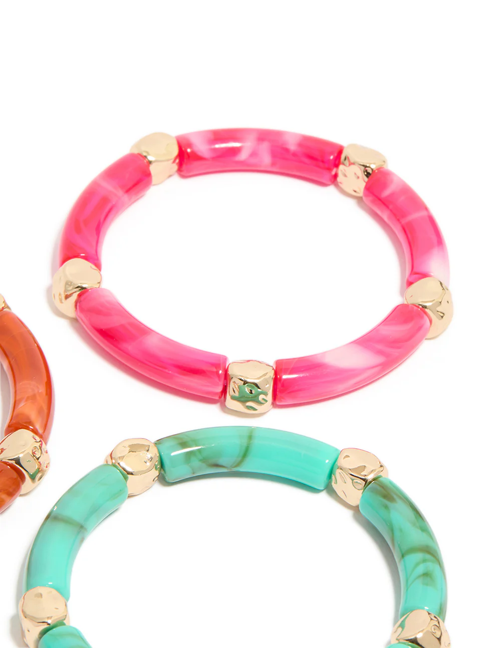 1447-worn-gold-pink-turquoise-acrylic-stretch-link-bracelets-3-pack-4.webp Worn Gold Pink & Turquoise Acrylic Stretch Link Bracelets 3-Pack