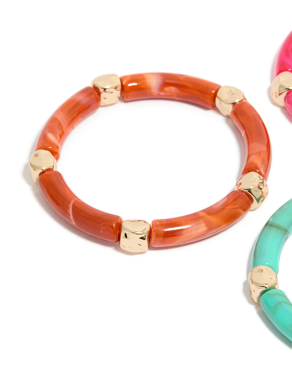 1447-worn-gold-pink-turquoise-acrylic-stretch-link-bracelets-3-pack-5.webp Worn Gold Pink & Turquoise Acrylic Stretch Link Bracelets 3-Pack
