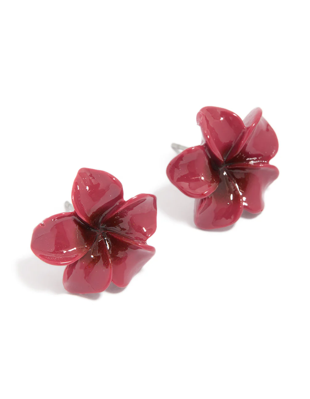 1454-burgundy-acrylic-frangipani-flower-stud-earrings-2.webp Burgundy Acrylic Frangipani Flower Stud Earrings