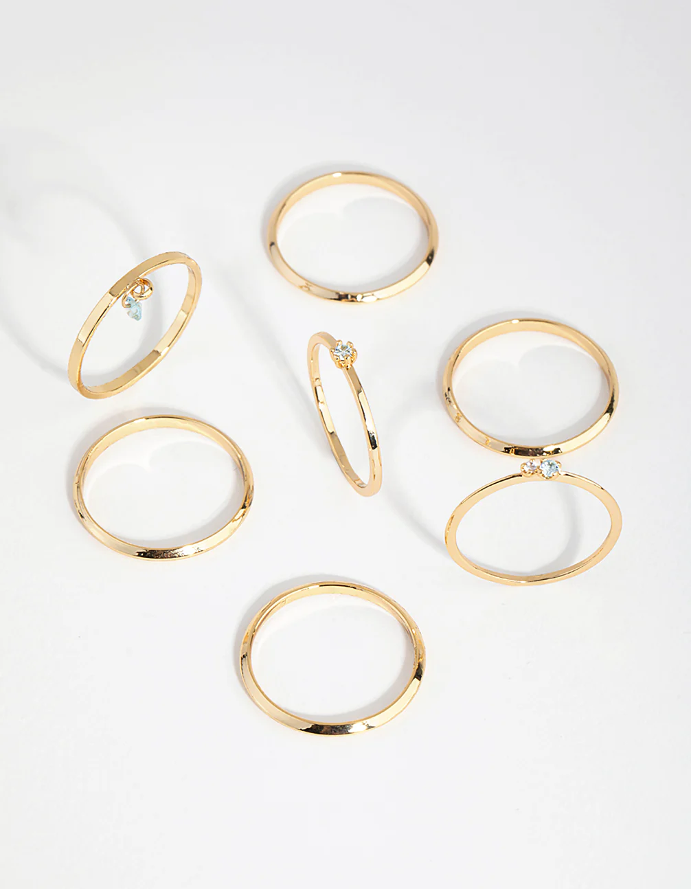18ct Gold Plated Aquamarine Cubic Zirconia March Ring 7-Pack