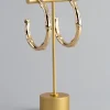 18ct Gold Plated Brass Bamboo Look Open Hoop Earrings